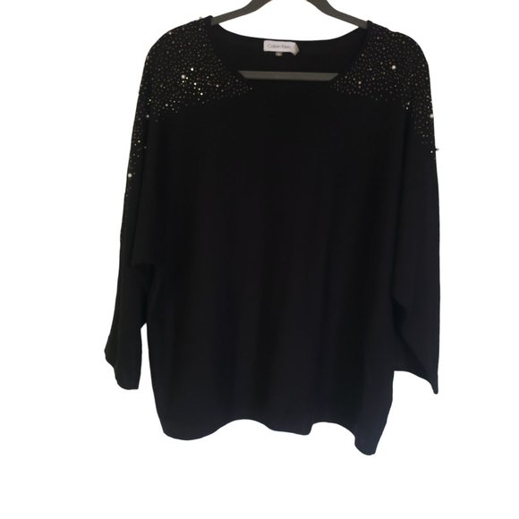 Calvin Klein Tops - CALVIN KLIEN SWEATER‎ SIZE  EXTRA LARGE BLACK BEADED BLACK PEARLS AND SPARKLES